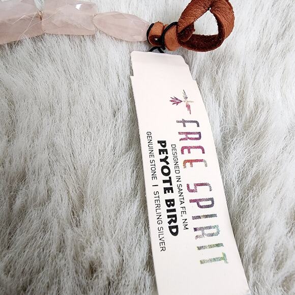 NEW Peyote Bird Free Spirit Chunky Rose Quartz Stone Leather Sterling Bracelet - Picture 4 of 9